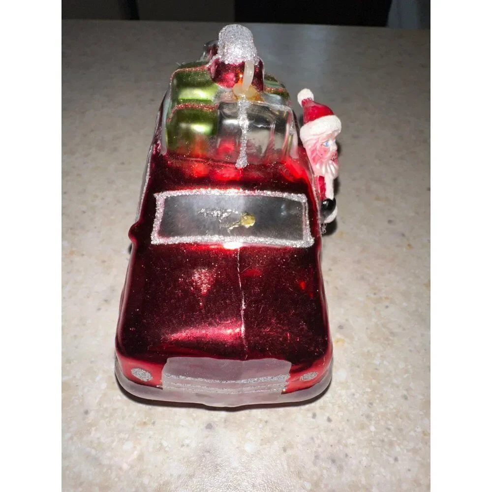 Santa Clause in Red Station Wagon Glass Handblown‎ Ornament